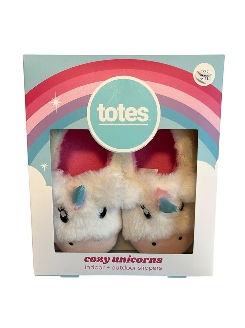 Totes Girls Unicorn Slippers Plush Indoor/ Outdoor White Multi Size S 11-12 New